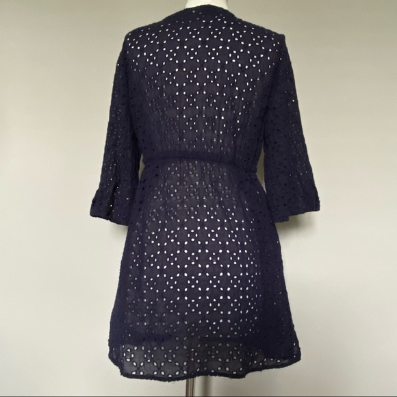 Echo Navy Eyelet Swim/Beach Cover-up Tunic, Silver O-Ring Plunge Neck, Medium - Picture 10 of 16